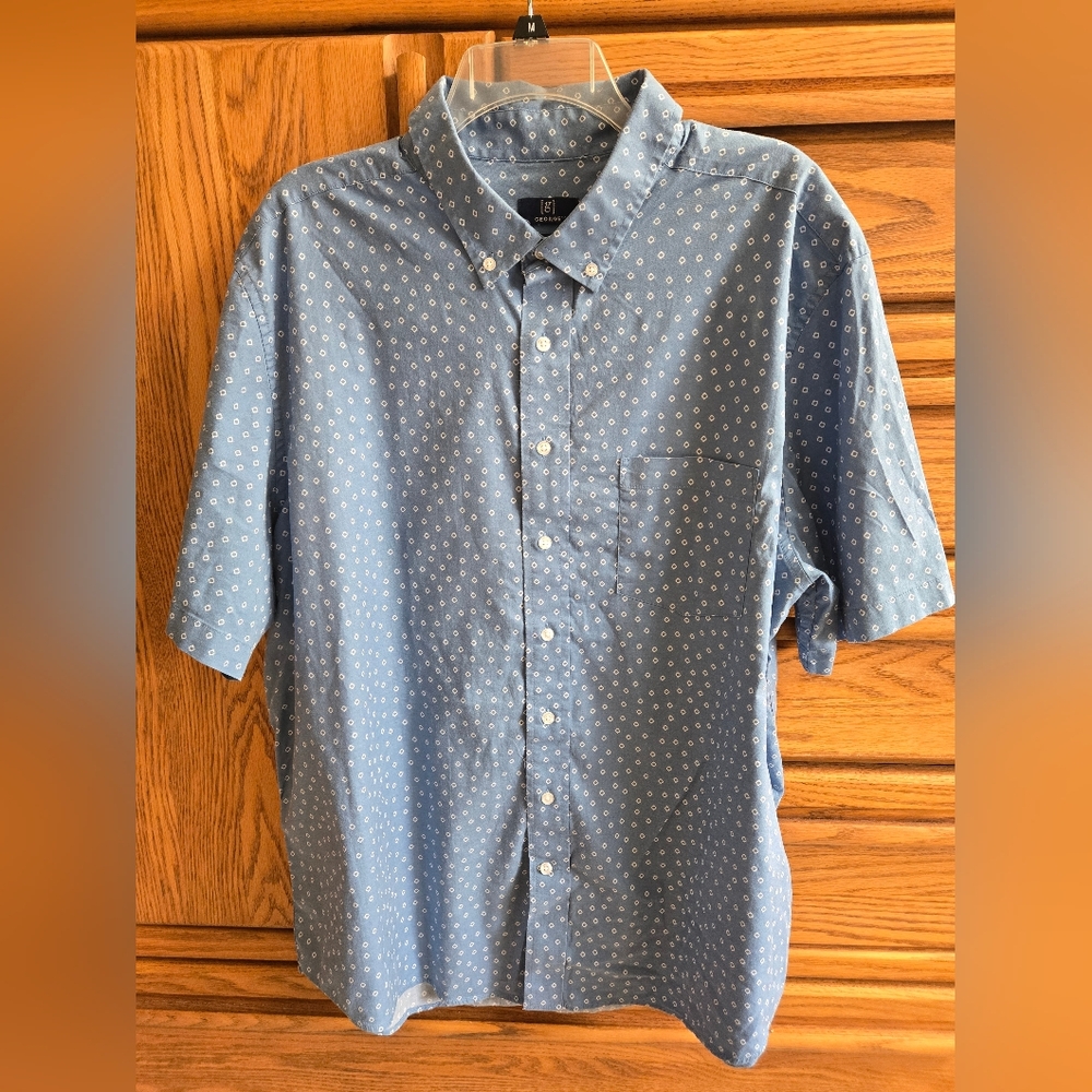 George Classic Fit Blue White Spots ButtonUp Short Sleeve Collared Sz 2XL 50-52